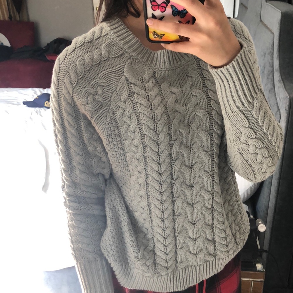 Grey Cable Knit Sweater from AERIE
